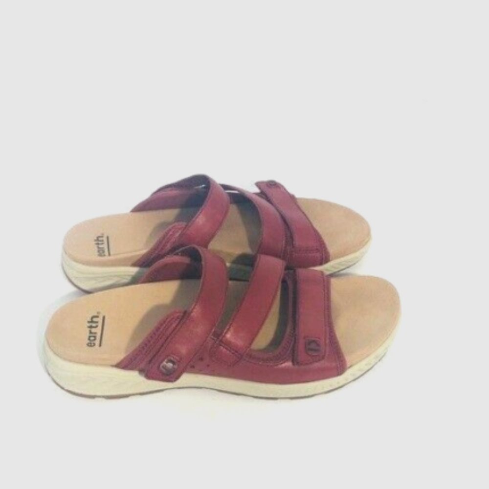 Earth Mira Loures Bordeaux Burgundy Leather Women's Sandals Slide - Size 8 W